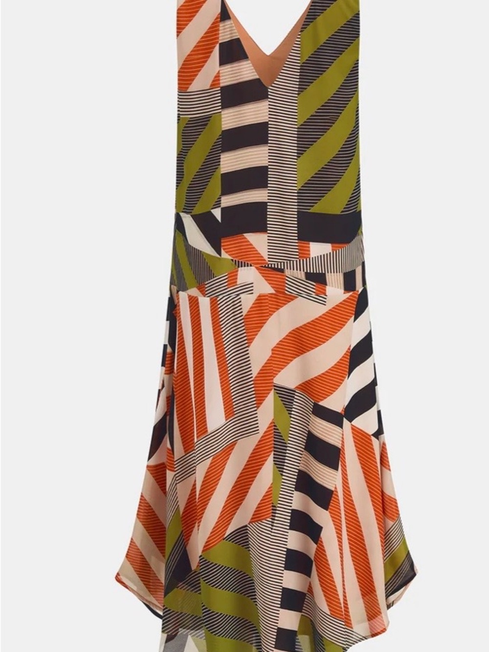 Commense Olive, Orange, Black & Cream Asymmetrical Stripe Dress - Picture 1 of 3